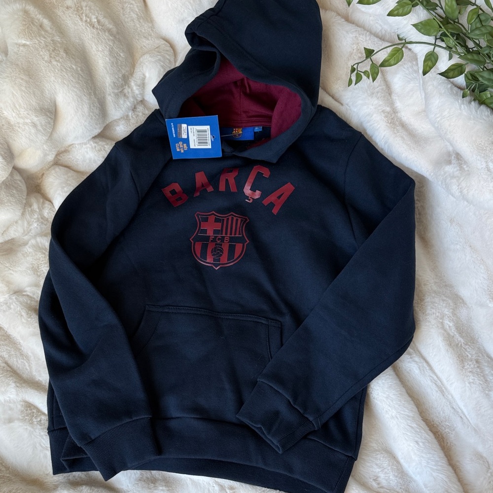 Boys BARÇA Navy Blue Hoodie with Burgundy Logo official FC sweatshirt NWT